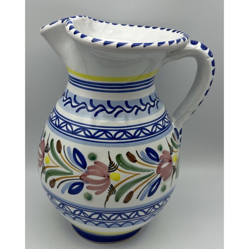De La Cal Barriera  Puente  8.5” x 6’ Hand Painted Pitcher Spain - Signed